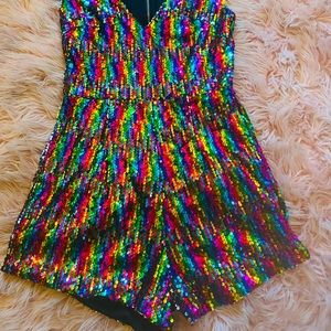 SUPER GLAM RAINBOW SEQUIN ROMPER! SIZE M